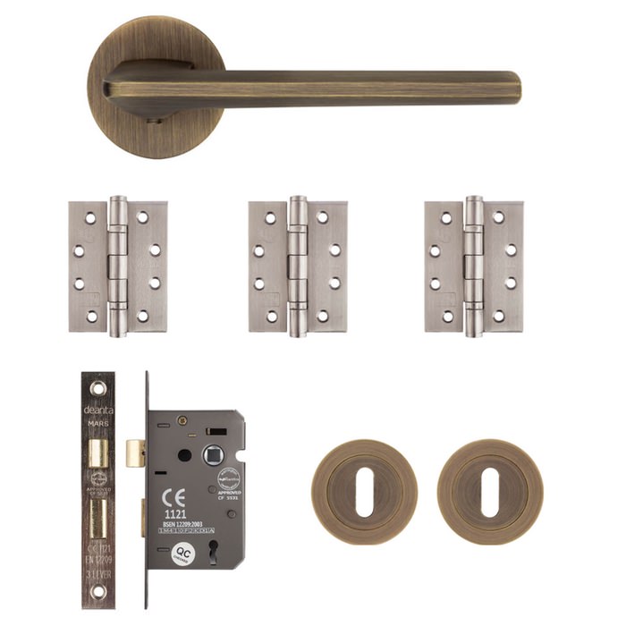 Deanta Ithaca Matt Antique Brass Door Handle And Mortice Kit