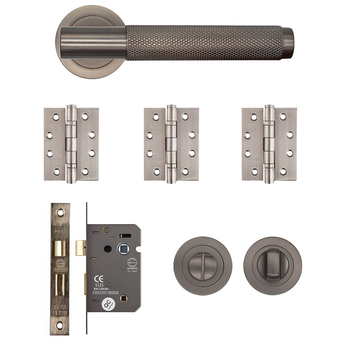 Deanta Sparta Matt Satin Black Nickel Bathroom Door Handle Kit