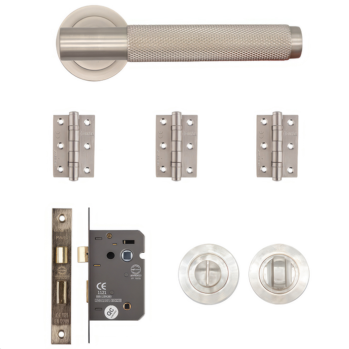 Deanta Sparta Satin Nickel Bathroom Door Handle Kit