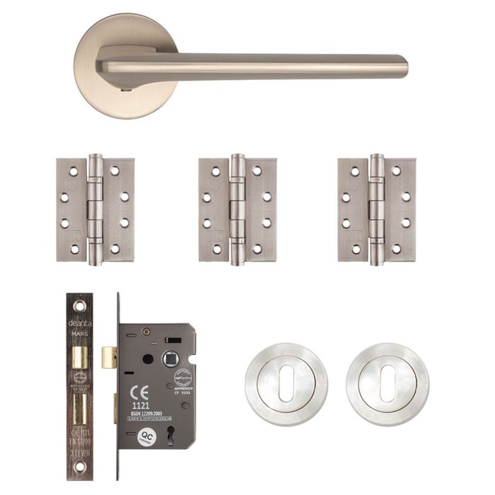 Deanta Ithaca Satin Nickel Door Handle And Mortice Kit