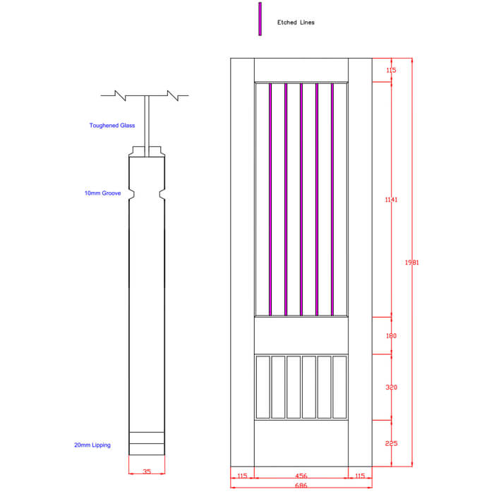 XL Joinery Suffolk 2XG Original Pre-Finished Oak 6-Panels 1-Lite Internal Clear Etched Glazed Door