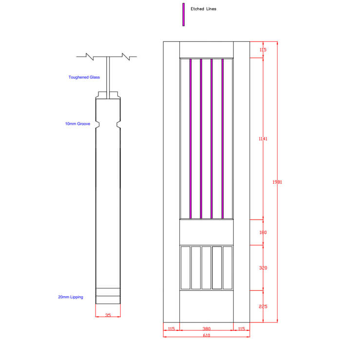 XL Joinery Suffolk 2XG Original Pre-Finished Oak 6-Panels 1-Lite Internal Clear Etched Glazed Door