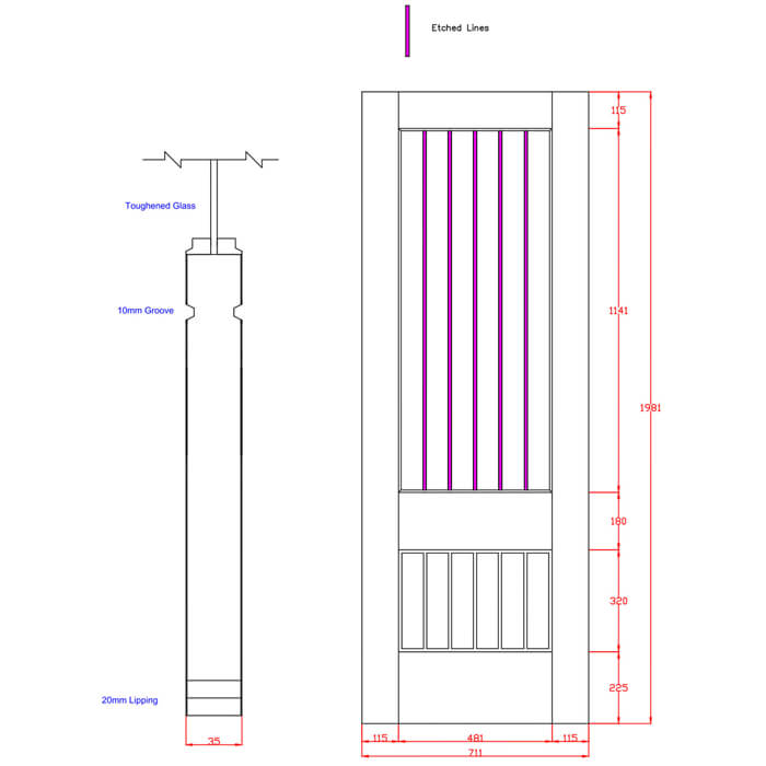 XL Joinery Suffolk 2XG Original Pre-Finished Oak 6-Panels 1-Lite Internal Clear Etched Glazed Door