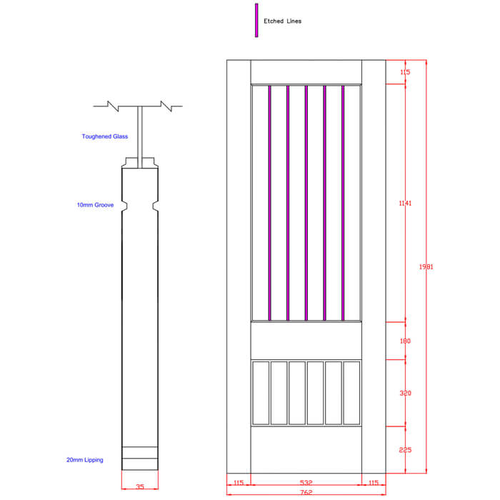 XL Joinery Suffolk 2XG Original Pre-Finished Oak 6-Panels 1-Lite Internal Clear Etched Glazed Door