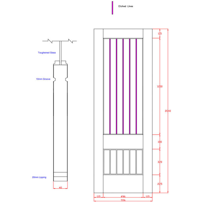 XL Joinery Suffolk 2XG Original Pre-Finished Oak 6-Panels 1-Lite Internal Clear Etched Glazed Door