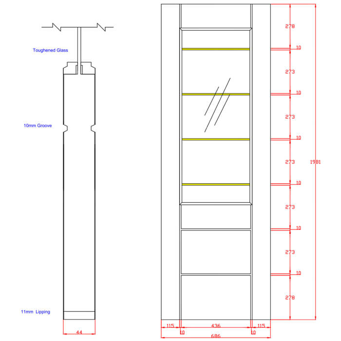 XL Joinery Palermo 2XG Un-Finished Oak 3-Panels 1-Lite Internal Clear Etched Glazed Fire Door