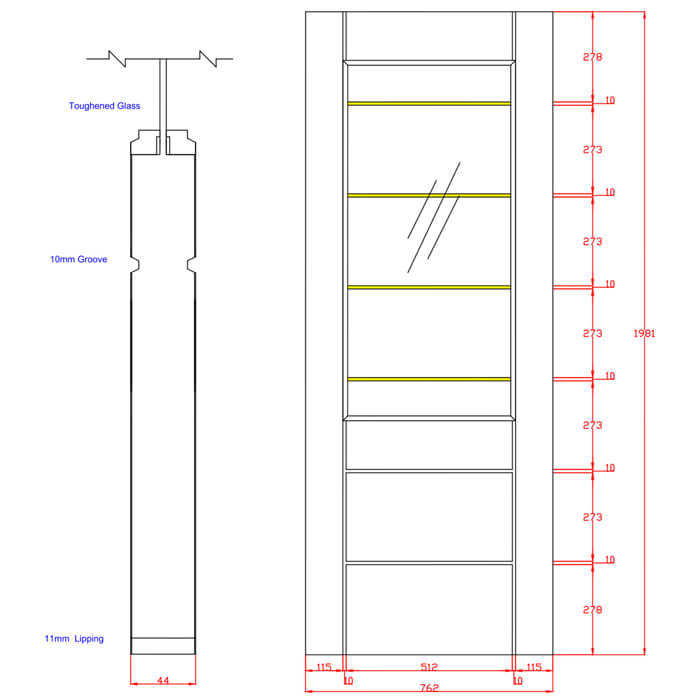 XL Joinery Palermo 2XG Un-Finished Oak 3-Panels 1-Lite Internal Clear Etched Glazed Fire Door