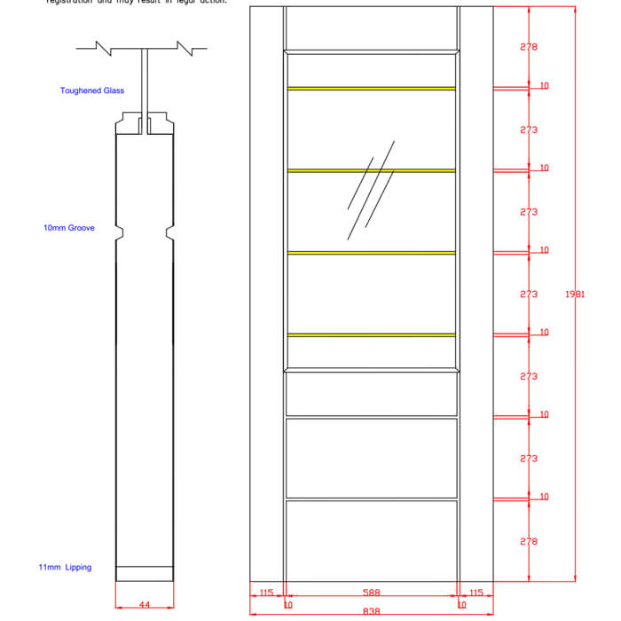 XL Joinery Palermo 2XG Un-Finished Oak 3-Panels 1-Lite Internal Clear Etched Glazed Fire Door