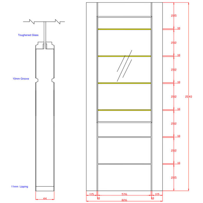 XL Joinery Palermo 2XG Un-Finished Oak 3-Panels 1-Lite Internal Clear Etched Glazed Fire Door