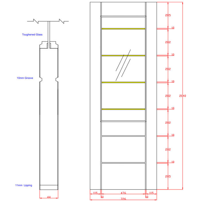 XL Joinery Palermo 2XG Un-Finished Oak 3-Panels 1-Lite Internal Clear Etched Glazed Fire Door