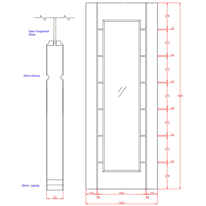 XL Joinery Palermo Original Pre-Finished Oak 7-Panels 1-Lite Internal Glazed Door