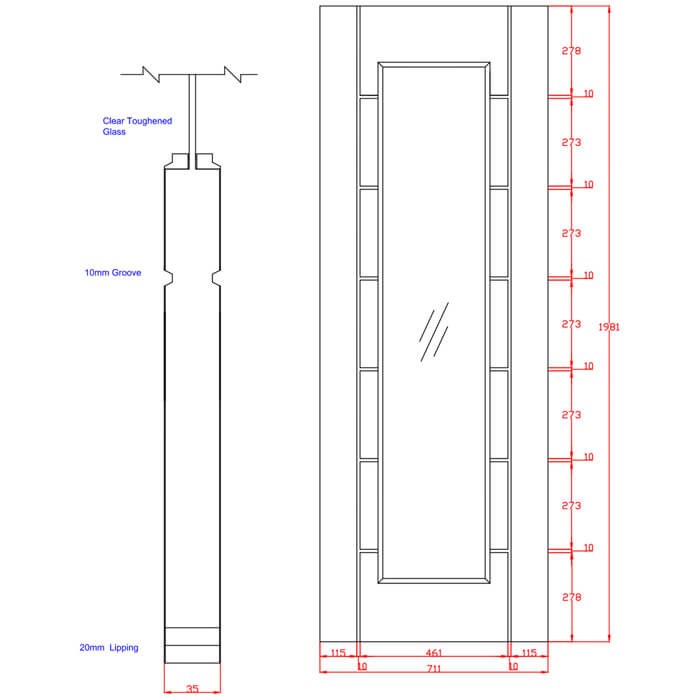 XL Joinery Palermo Original Pre-Finished Oak 7-Panels 1-Lite Internal Glazed Door