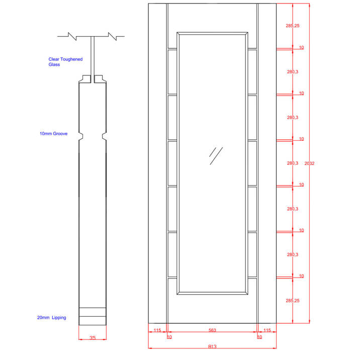 XL Joinery Palermo Original Pre-Finished Oak 7-Panels 1-Lite Internal Glazed Door