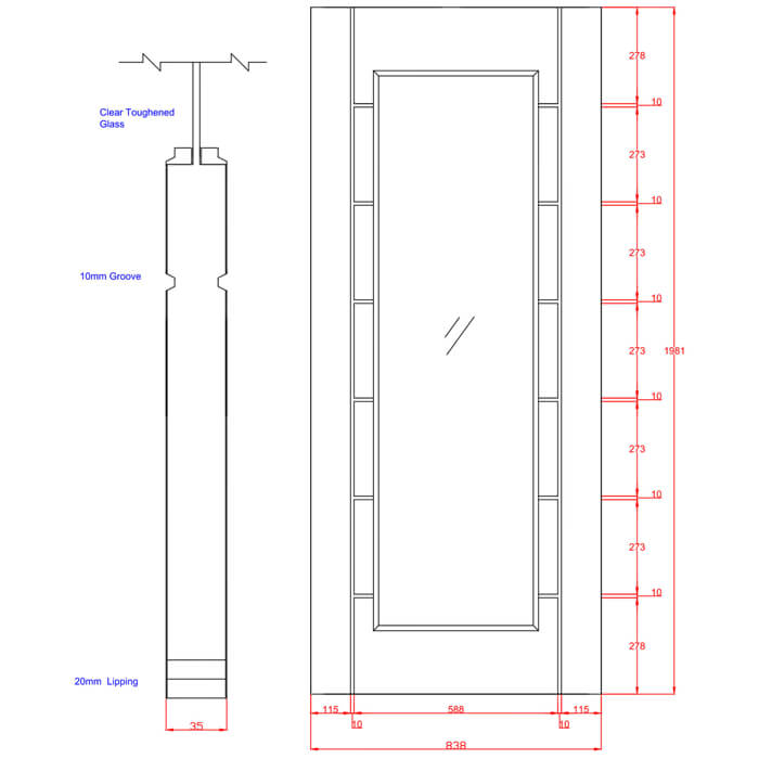 XL Joinery Palermo Original Pre-Finished Oak 7-Panels 1-Lite Internal Glazed Door