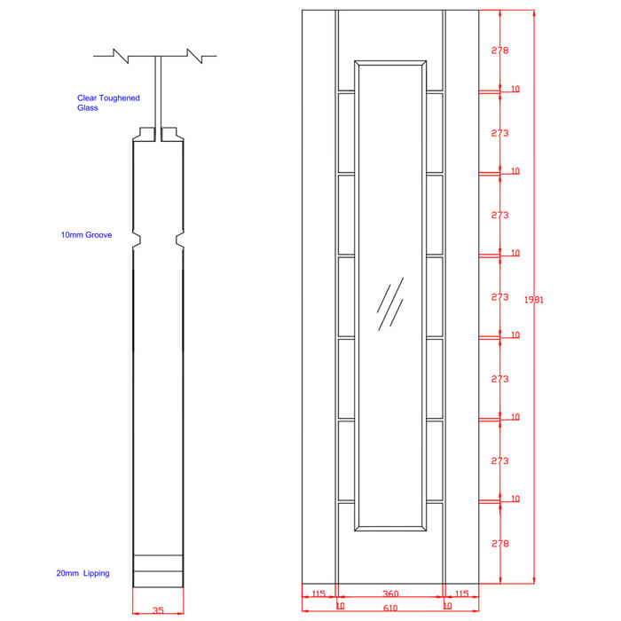 XL Joinery Palermo Essential Un-Finished Oak 7-Panels 1-Lite Internal Glazed Door