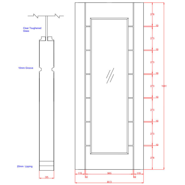 XL Joinery Palermo Essential Un-Finished Oak 7-Panels 1-Lite Internal Glazed Door