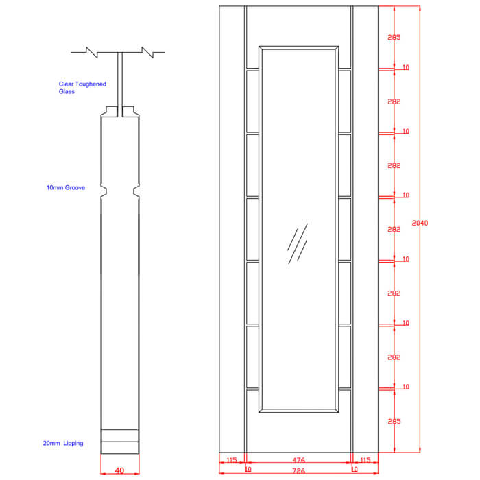 XL Joinery Palermo Essential Un-Finished Oak 7-Panels 1-Lite Internal Glazed Door