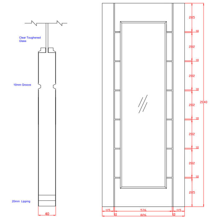 XL Joinery Palermo Essential Un-Finished Oak 7-Panels 1-Lite Internal Glazed Door