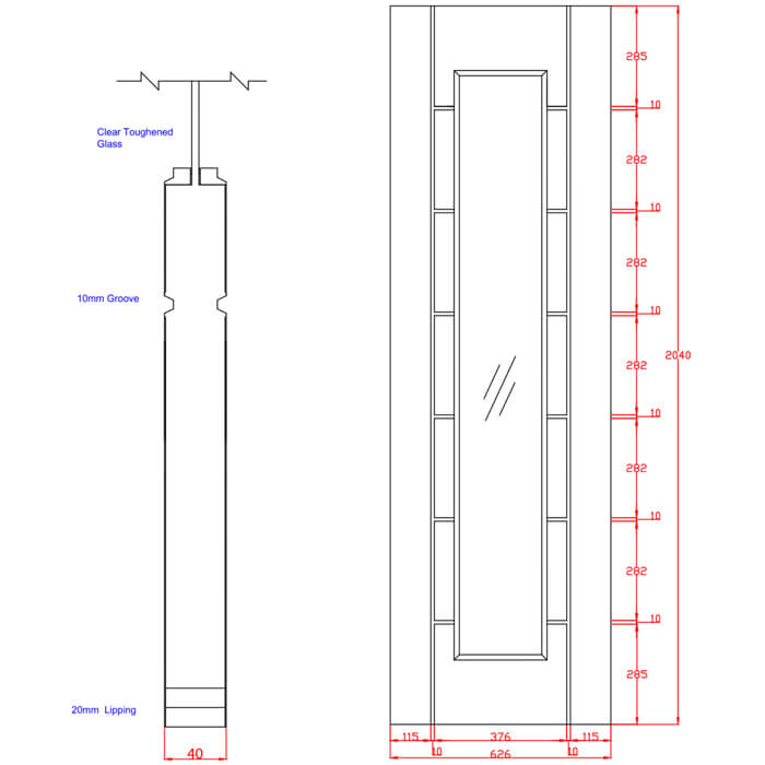 XL Joinery Palermo Essential Un-Finished Oak 7-Panels 1-Lite Internal Glazed Door