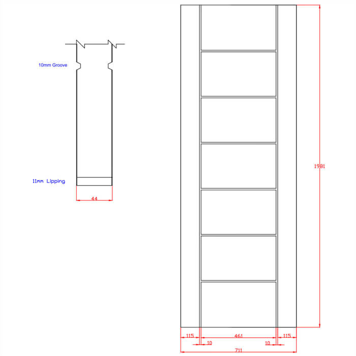 XL Joinery Palermo Essential Un-Finished Oak 7-Panels Internal Fire Door