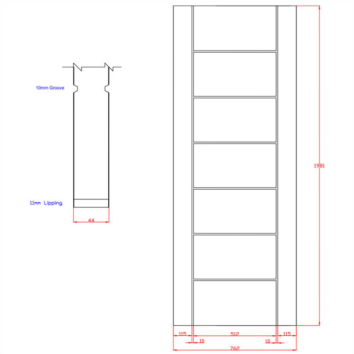 XL Joinery Palermo Essential Un-Finished Oak 7-Panels Internal Fire Door