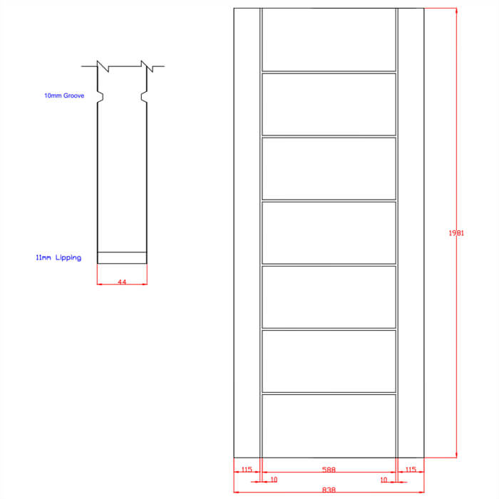 XL Joinery Palermo Essential Un-Finished Oak 7-Panels Internal Fire Door