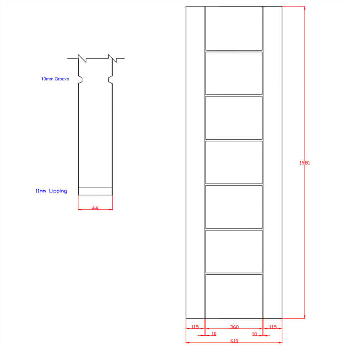 XL Joinery Palermo Essential Clear Lacquer Oak 7-Panels Internal Fire Door