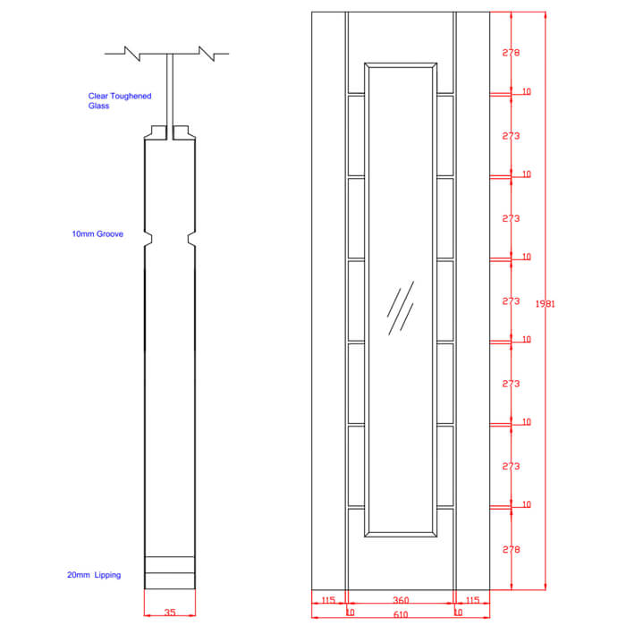 XL Joinery Palermo Essential Pre-Finished Oak 7-Panels 1-Lite Internal Glazed Door