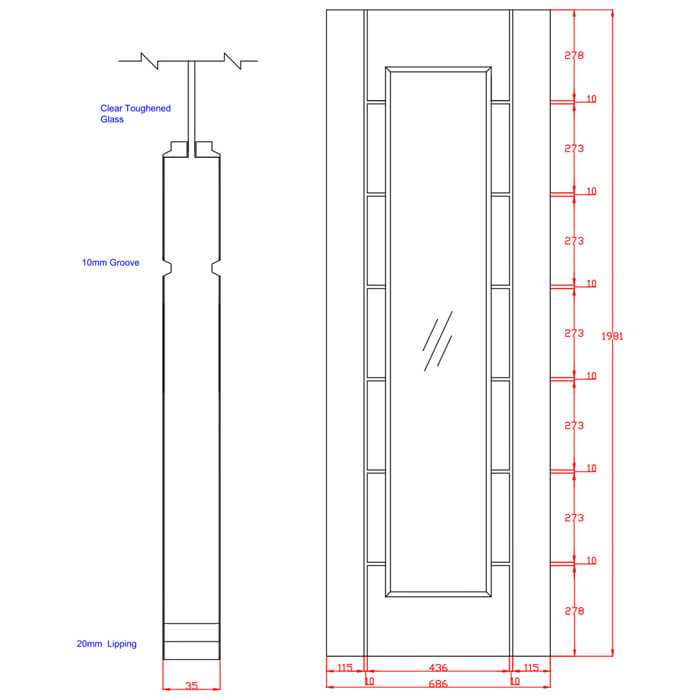 XL Joinery Palermo Essential Pre-Finished Oak 7-Panels 1-Lite Internal Glazed Door