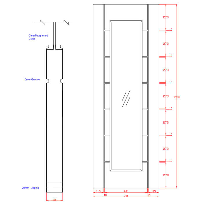 XL Joinery Palermo Essential Pre-Finished Oak 7-Panels 1-Lite Internal Glazed Door