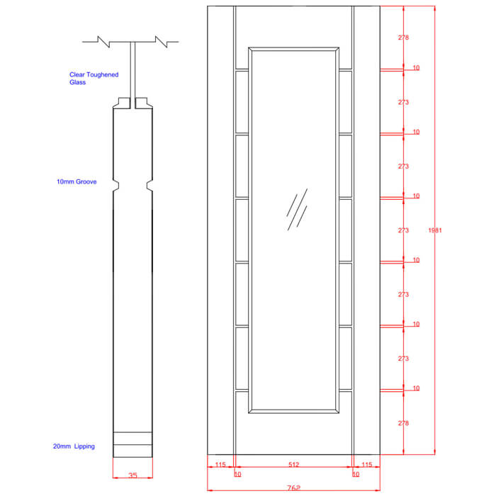 XL Joinery Palermo Essential Pre-Finished Oak 7-Panels 1-Lite Internal Glazed Door