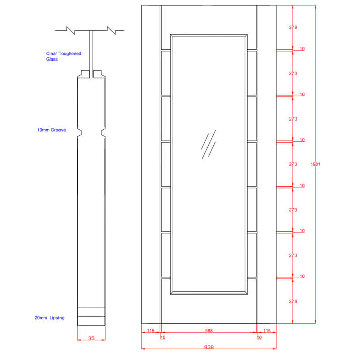 XL Joinery Palermo Essential Pre-Finished Oak 7-Panels 1-Lite Internal Glazed Door