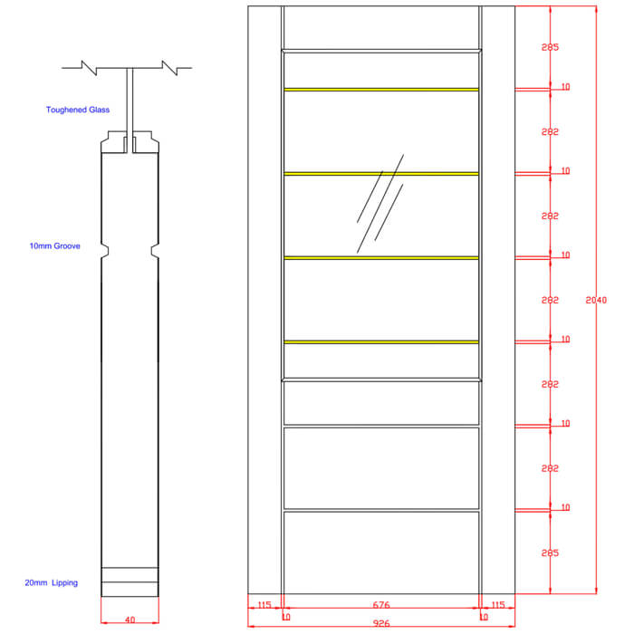 XL Joinery Palermo Essential 2XG Pre-Finished Oak 3-Panels 1-Lite Internal Clear Etched Glazed Door