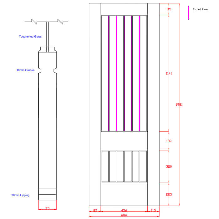 XL Joinery Suffolk Essential 2XG Pre-Finished Oak 6-Panels 1-Lite Internal Clear Etched Glazed Door