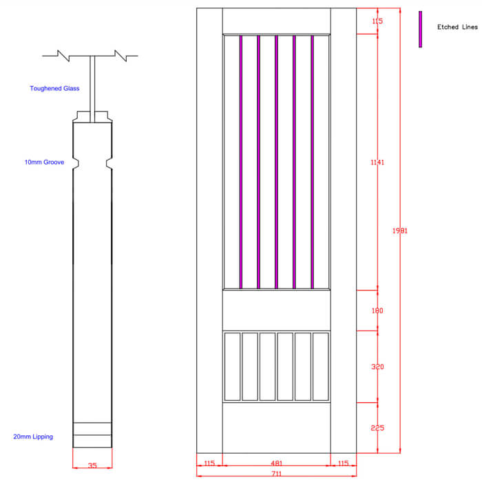 XL Joinery Suffolk Essential 2XG Pre-Finished Oak 6-Panels 1-Lite Internal Clear Etched Glazed Door