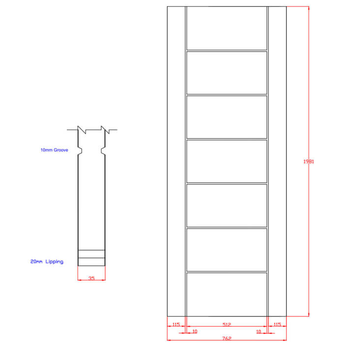 XL Joinery Palermo Essential Pre-Finished Oak 7-Panels Internal Door