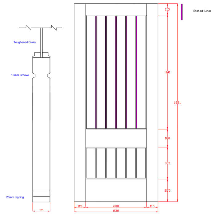 XL Joinery Suffolk Essential 2XG Pre-Finished Oak 6-Panels 1-Lite Internal Clear Etched Glazed Door