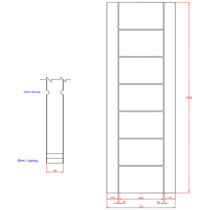 XL Joinery Palermo Essential Pre-Finished Oak 7-Panels Internal Door