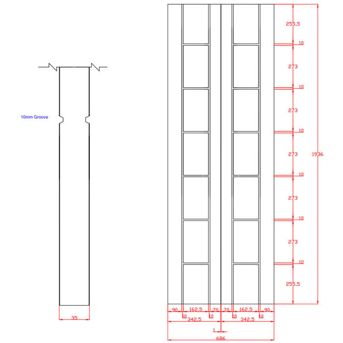 XL Joinery Palermo Un-Finished Oak 14-Panels Internal Bi-Fold Door