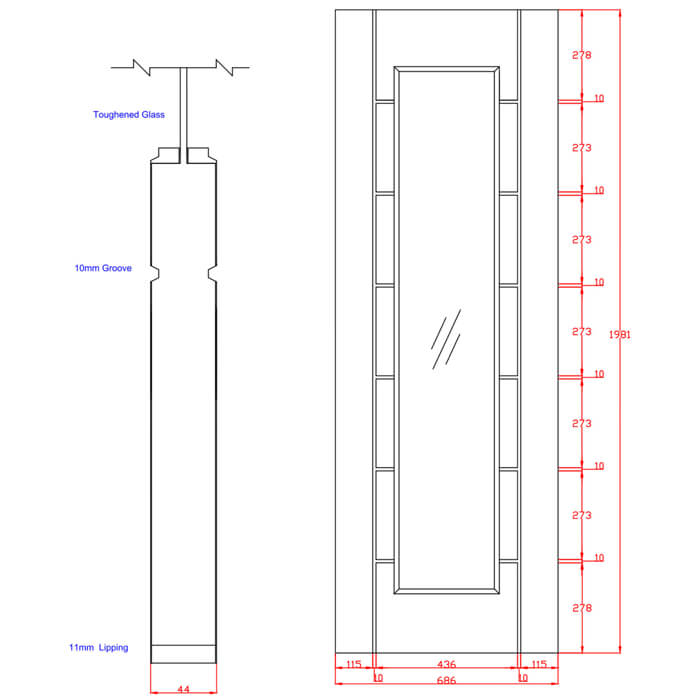 XL Joinery Palmero Original Un-Finished Oak 7-Panels 1-Lite Internal Glazed Fire Door