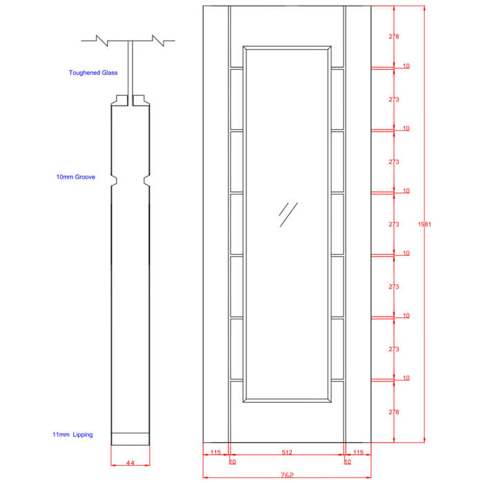 XL Joinery Palmero Original Un-Finished Oak 7-Panels 1-Lite Internal Glazed Fire Door