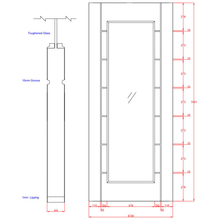 XL Joinery Palmero Original Un-Finished Oak 7-Panels 1-Lite Internal Glazed Fire Door