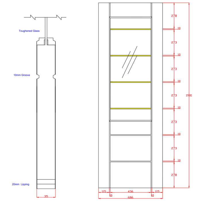 XL Joinery Palermo Essential 2XG Blanco Oak 3-Panels 1-Lite Internal Clear Etched Glazed Door