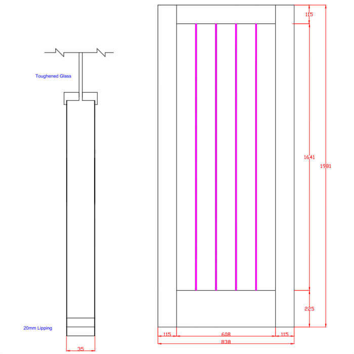 XL Joinery Suffolk Essential Pattern 10 Un-Finished Oak 1-Lite Internal Clear Etched Glazed Door