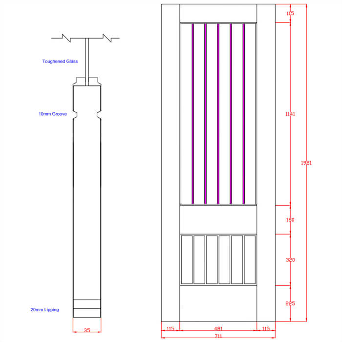 XL Joinery Suffolk Essential 2XG Un-Finished Oak 6-Panels 1-Lite Internal Clear Etched Glazed Door