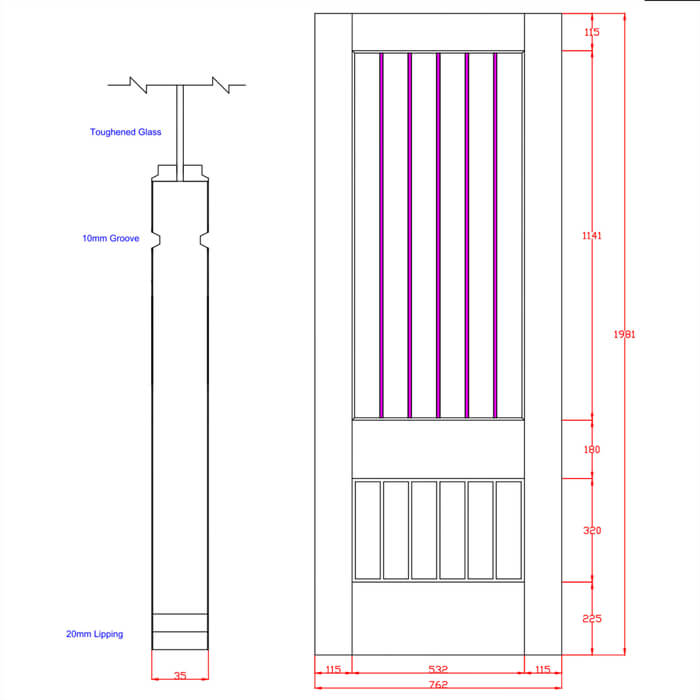 XL Joinery Suffolk Essential 2XG Un-Finished Oak 6-Panels 1-Lite Internal Clear Etched Glazed Door