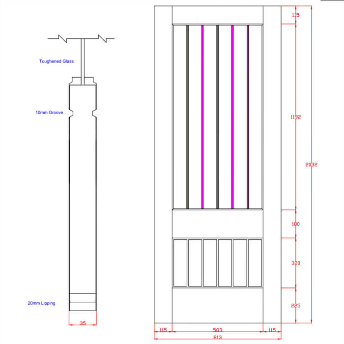 XL Joinery Suffolk Essential 2XG Un-Finished Oak 6-Panels 1-Lite Internal Clear Etched Glazed Door