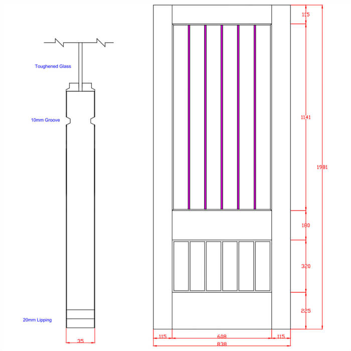 XL Joinery Suffolk Essential 2XG Un-Finished Oak 6-Panels 1-Lite Internal Clear Etched Glazed Door