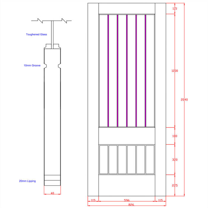 XL Joinery Suffolk Essential 2XG Un-Finished Oak 6-Panels 1-Lite Internal Clear Etched Glazed Door