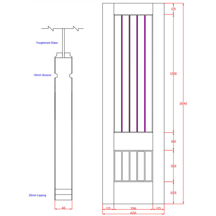 XL Joinery Suffolk Essential 2XG Un-Finished Oak 6-Panels 1-Lite Internal Clear Etched Glazed Door